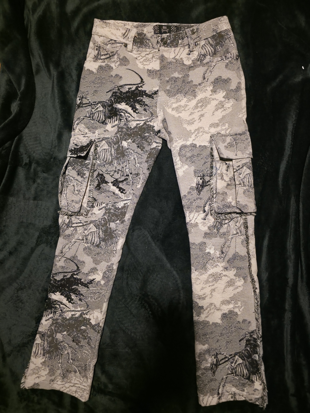Rebel Vengeance Grim Reaper Skeleton Horse Tapestry Cargo Pants Mens 30 Fringe